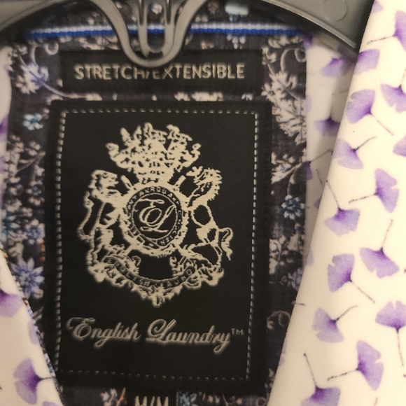 English Laundry Men's White and Purple Patterned Shirt Size Medium - Picture 6 of 7